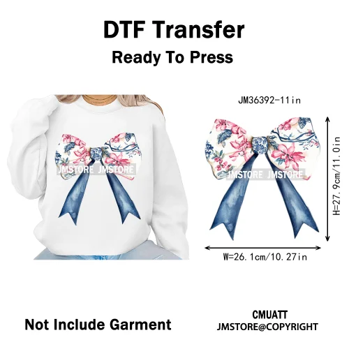Pink Blue Flower Silk Coquette Chinoiserie Toile De Jouy Design Iron on DTF Heat Transfers Stickers Ready to Press for Clothes