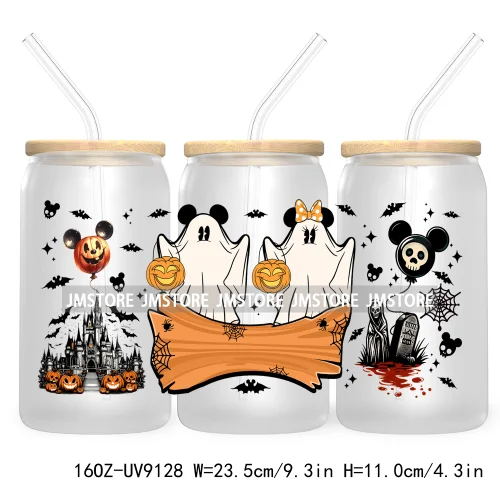 Mouse And Friends Halloween 16OZ UV DTF Cup Wrap Transfer Stickers Custom Labels Waterproof For Libbey Glass Can Magical Kingdom