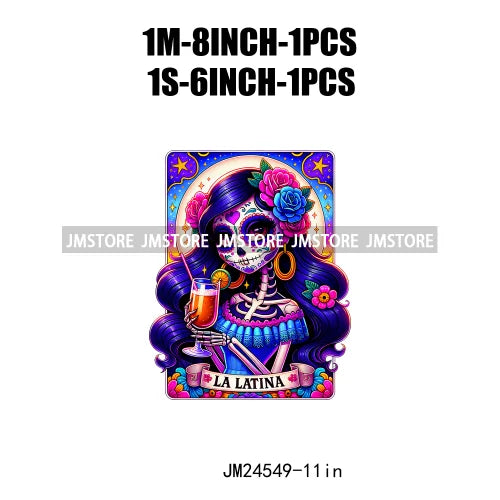 Funny Mexican Evil Eye Chismosa La Chigona Latina Skeleton Tarot Card Logos Iron On DTF Heat Press Transfer Stickers For Clothes