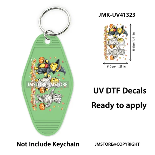 Cartoon Bear Pumpkin Fall Autumn Halloween UV DTF Motel Keychain Wraps Ready To Apply Custom High Quality Hotel Keychain Decals