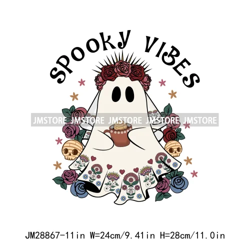 Ghost Espooky Vibes Conchas Llorrona Before Coffee Cafecito Aqui Espantan Halloween Iron On DTF Transfer Stickers For Clothing