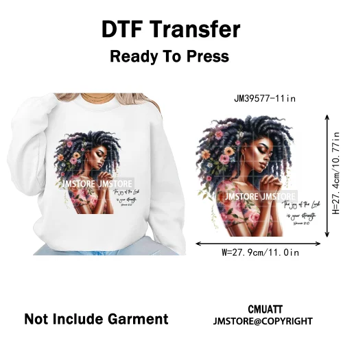 Fashion Afro Girls Pray Christian Black Boss Lady Printing Iron on DTF Washable Transfers Stickers Ready to Press for Clothes