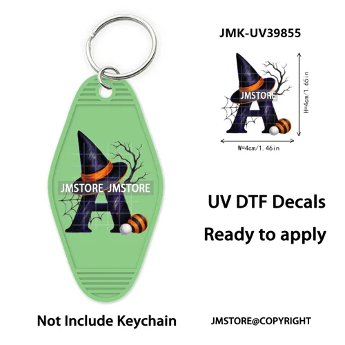 Halloween Pumpkin Alphabet Letters UV DTF Motel Keychain Decal Ready To Ship Durable Transfer Stickers Prints For Hotel Keychain