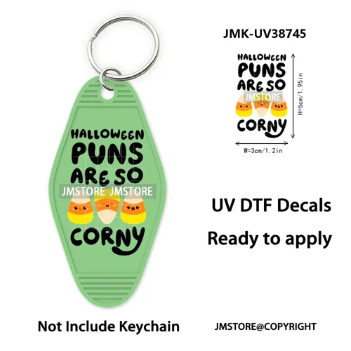Funny Halloween Skull Skeleton Ghosts UV DTF Motel Keychain Wraps Ready To Apply Waterproof High Quality Hotel Keychain Decals