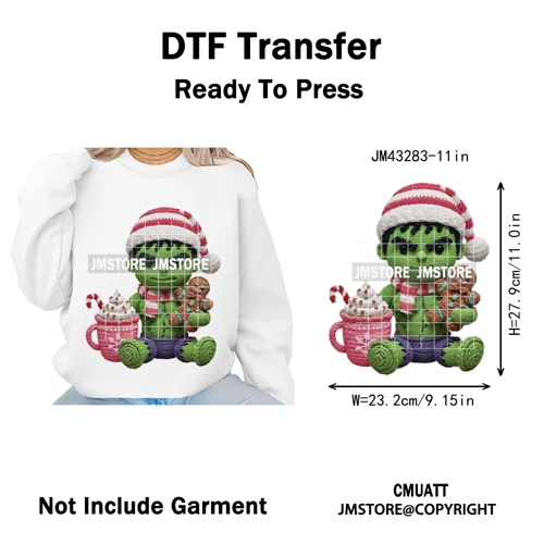 Faux Yarn Pink Hot Cocoa Cartoon Character Santa Cozy Christmas Iron on  DTF Transfers Stickers Ready to Press for T-shirts Bags