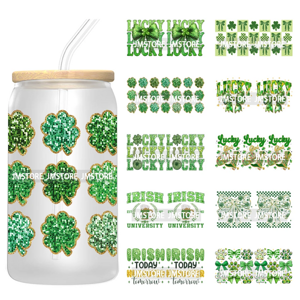 Lucky Coquette Bow Happy St Patrick's Day 16OZ UV DTF Cup Wrap Transfer Stickers Custom Waterproof Labels For Libbey Glass Can