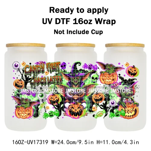 Halloween Wednesday Cartoon Horror Movies UV DTF Stickers Ready To Apply Cup Wrap Custom Labels DIY Craft For Libbey Can Glass