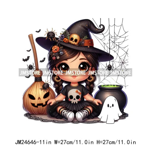 Custom Halloween Spooky Witch Latina Baby Girls Iron On Decals Hispanic Princess DTF Heat Press Transfers Stickers For Hoodies