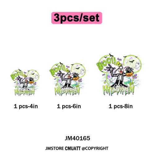 Colorful Cute Cartoon Animal Boo Skeleton Halloween Season Iron on DTF Washable Transfers Stickers Ready to Press for Textile