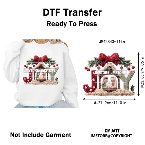 Trendy Faux Yarn Crochet Joy Love Jesus Christian Christmas Iron on DTF Washable Transfers Stickers Ready to Press for Textiles