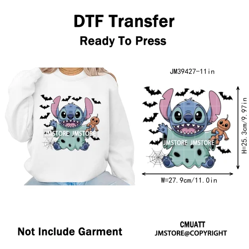 Spooky Vibes Horror Trick Or Treat Cartoon Animal Pumpkin Bats Iron on DTF Washable Transfers Sticker Ready to Press for Hoodies