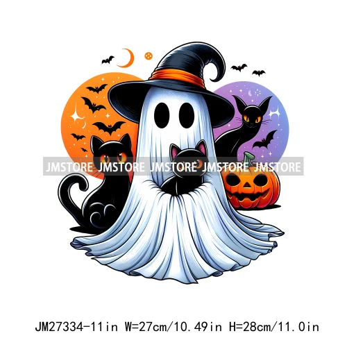 Cute Flower Ghost Bat Hey Boo Double Trouble Spooky Halloween Designs DTF Iron On Transfer Stickers Ready To Press For Clothing