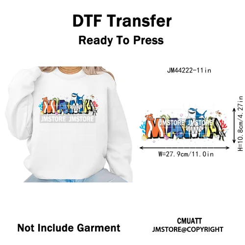 Cartoon Mama Princess Happy Mother's Day Family Vacation Iron on Washable DTF Heat Transfers Stickers Ready to Press for Hoodies