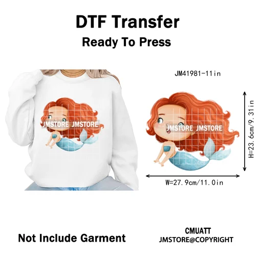 Cute Winter Christmas Girls Baby Mermaid Kids Cartoon Character Iron on DTF Washable Transfers Stickers Ready to Press for Texti