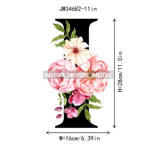 Flower Alphabet Name Monogram Floral Single Letter Illustration Sets Iron On DTF Transfers Stickers Ready To Press For Hoodies