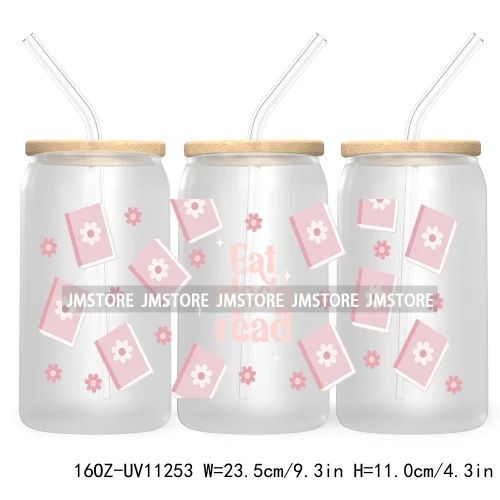 Trendy Coffee And Books Reading Floral Flowers 16OZ UV Cup Wrap DTF Transfer Stickers For Libbey Glass Can Cups Tumbler Labels