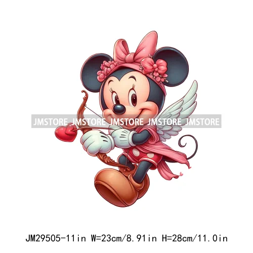 Happy Valentine's Day Cartoon Character Mouse Animal Cupid Love Heart DTF Iron On Transfers Stickers Ready To Press For T-shirts