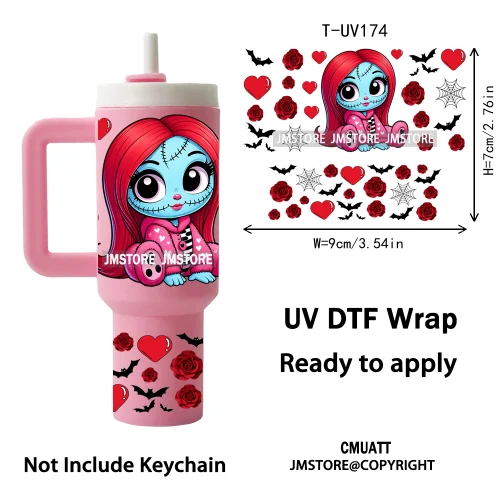 Spooky Cartoon Characters Valentines Horror UV DTF Wraps Ready To Apply Transfer Stickers Waterproof For Mini Tumbler Keychain