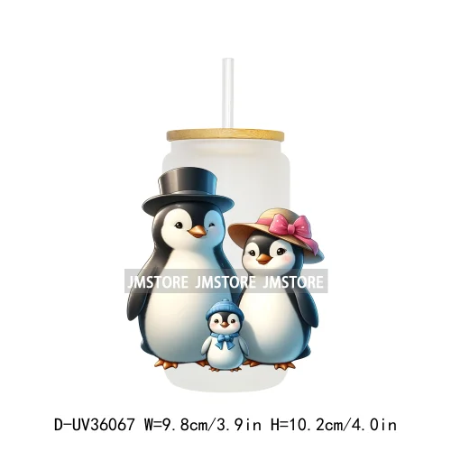 Penguin Family Coquette Bow UV DTF Transfer Stickers Decals Ready To Apply Waterproof For 16OZ Libbey Glass Can Cups Tumbler