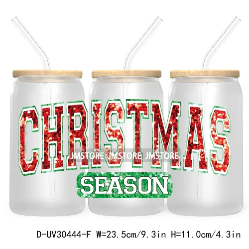 Merry And Bright Santa Baby New Year 16OZ UV Cup Wrap DTF Transfer Stickers For Libbey Glass Cups Tumbler Family Christmas Mommy