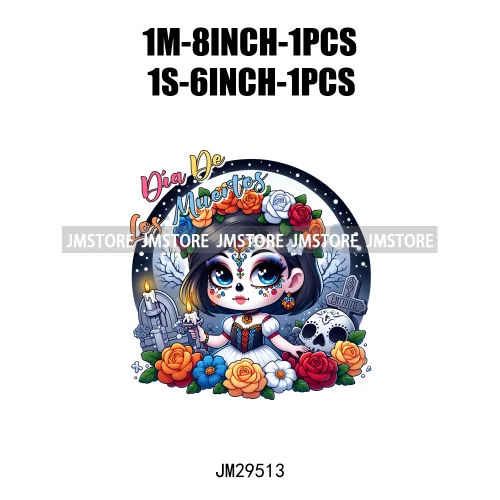 Dia De Los Muertos Mexicao Concha Ghost Cartoon Hispanic Halloween Iron On DTF Transfers Stickers Ready To Press For Clothing