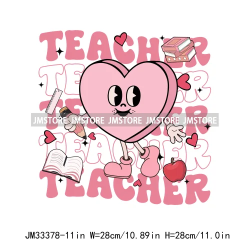 Pink Reading Love School In My Valentine Era Cupid Favorite Teacher Iron On DTF Transfers Stickers Ready To Press For Clothing