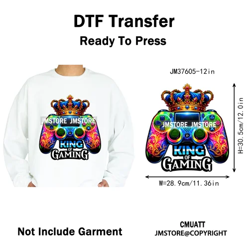 12in Old School Rap Hip Hop Music King Gaming Urban Vibes Graffiti Iron on DTF Heat Transfer Stickers Ready to Press for T-shirt