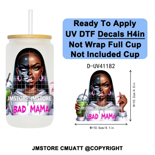 Bad Mama Killers Mom Halloween UV DTF Decals Ready To Apply Waterproof Transfer Stickers DIY Crafts For 16OZ Libbey Glass Can