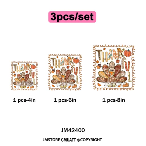 Trendy Give Thanks Coquette Gobble Turkey Bow Girly Fall Blessed Iron on DTF Heat Transfers Stickers Ready to Press for Clothing
