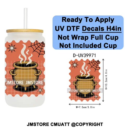 Halloween Stamps Trick Or Treat UV DTF Decals Ready To Apply Waterproof Transfer Stickers DIY Crafts For 16OZ Libbey Glass Can