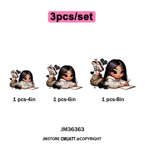 Fashion School Princess Cartoon Girls Learning Love Designs Iron on DTF Thermal Transfers Stickers Ready to Press for Clothing
