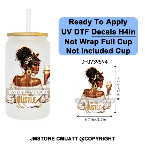 Fashion Girl Praying Black Women UV DTF Decals Ready To Apply Waterproof Transfer Stickers DIY Crafts For 16OZ Libbey Glass Can