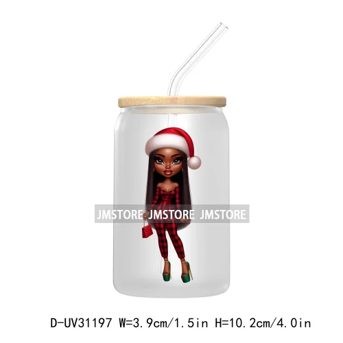 Afro Black Woman Christmas UV Sticker Decals For Libbey Cold Cups Mugs Tumbler Transfer Stickers Waterproof Labels Fashion Girls