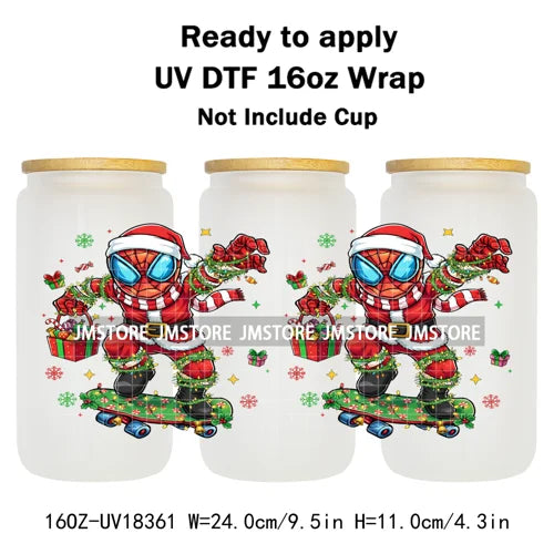 Preppy Christmas Movie Killer Cartoon Bow 16OZ UV DTF Cup Wraps Ready To Apply Waterproof Transfer Stickers For Libbey Glass Can