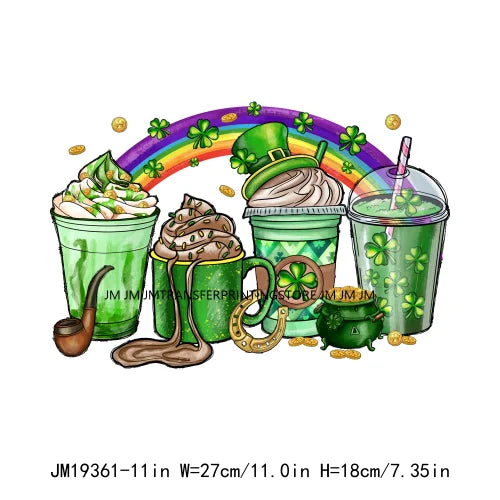 Shamrock Crusher Sassy litt lassie St Patricks Day Coffee Rainbow Gnomies Logos DTF Transfer Stickers Ready To Press For Hoodies