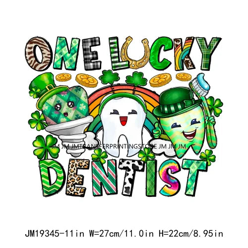 Washable Animal CNA PAT Nurse Dentist Teacher Shamrocks Lucky Vibes St Patrick's Day DTF Transfers Stickers Press For Sweatshirt