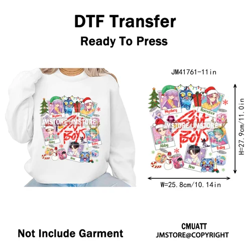 Preppy Christmas Festive Boys Girls Movie Xmas Gift Food Light Iron on DTF Washable Transfer Stickers Ready to Press for Clothes