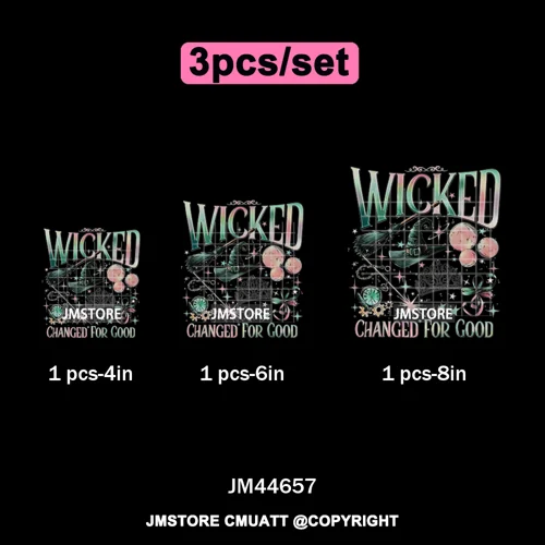 Pink and Green Magic Broomstick Witches Movie Fans Iron on Washable DTF Heat Transfers Stickers Ready to Press for Sweatshirts