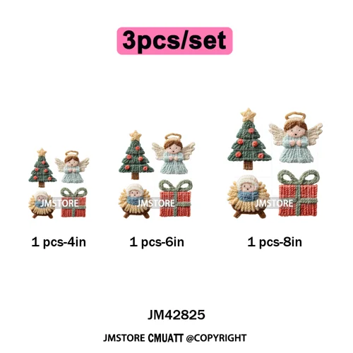 Trendy Faux Yarn Crochet Joy Love Jesus Christian Christmas Iron on DTF Washable Transfers Stickers Ready to Press for Textiles