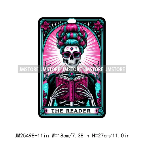 New Drama Queen Teacher Reader Smoker Flower Skull Humor Gothic Tarot Card DTF Iron On Heat Press Transfer Stickers For Clothing