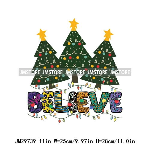 Small Town Fram Fresh Tree Christmas Merry Vibes Ho Ho Ho Santa Deer Iron On DTF Transfers Stickers Ready To Press For Hoodies