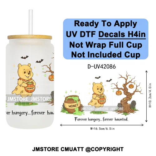 Spooky Halloween Mouse Ears Cartoon Character UV DTF Transfer Sticker Decals Ready To Apply Waterproof For 16OZ Libbey Glass Can