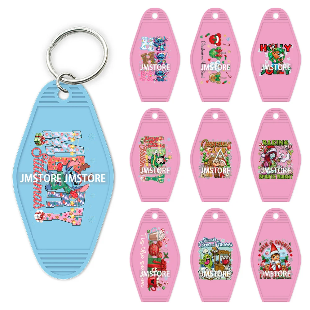 Trendy Christmas Cartoon UV DTF Keychain Wraps Ready To Apply Waterproof High Quality DIY Craft Decals For Hotel Motel Keychain