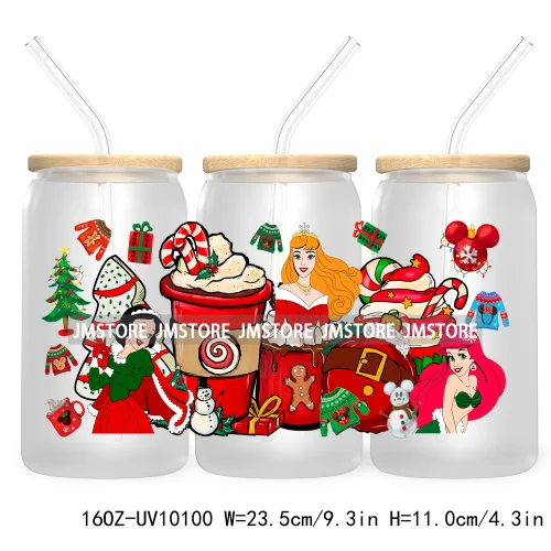 Mouse Christmas Cartoon Friends 16OZ UV DTF Cup Wrap Transfer Stickers Princess Custom Labels Waterproof For Libbey Glass Can