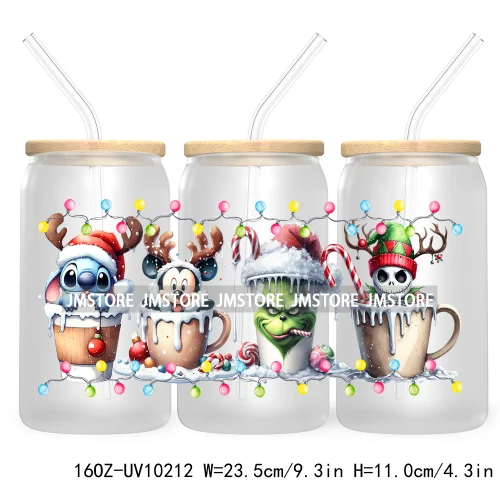 Christmas Lights Cartoon Coffee Cups 16OZ UV DTF Cup Wrap Transfer Stickers Custom Labels Waterproof Logo For Libbey Glass Can