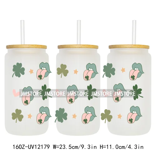 Coquette St Patrick's Day Lucky Shamrock 16OZ UV Cup Wrap DTF Transfer Stickers For Libbey Glass Can Cups Tumbler Custom Prints