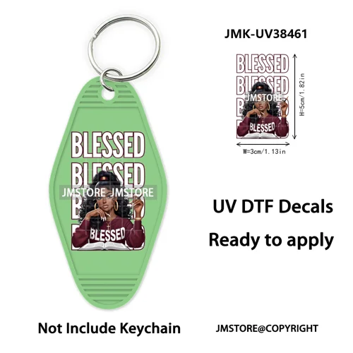 Afro Girls Faith Religious Christian UV DTF Motel Keychain Wraps Ready To Apply Waterproof High Quality Hotel Keychain Decals