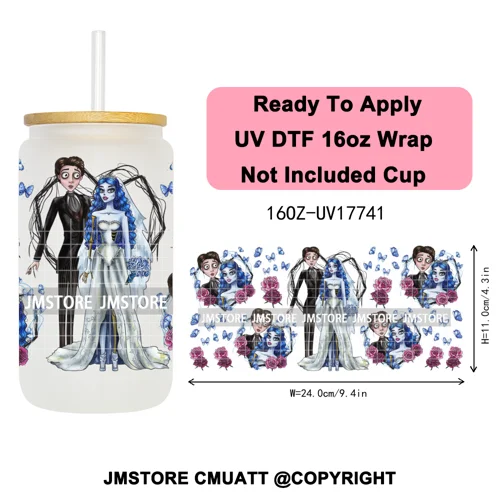 Horro Killer Witch Halloween UV DTF Cup Wrap Ready To Apply Transfer Stickers Waterproof 16OZ Tumbler Wraps For Libbey Glass Can
