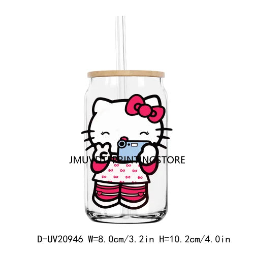 Lovely Pink Cartoon Girls UV DTF Transfers Stickers Decals For Libbey Cold Cups Mugs Tumbler Waterproof DIY Logo Cute Cats