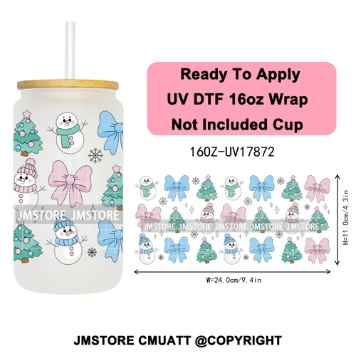 Coquette Christmas Spooky Ghosts UV DTF Cup Wrap Ready To Apply Transfer Stickers Custom 16OZ Tumbler Wraps For Libbey Glass Can